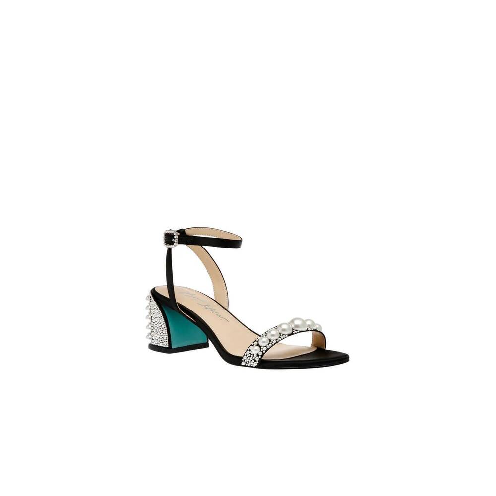 NEW BETSEY JOHNSON women's tina heel sandals in black - Picture 1 of 2